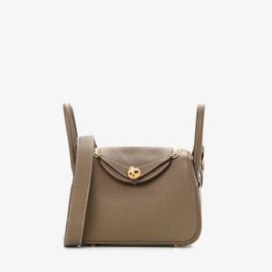 Hermès Mini Lindy 20 in Etoupe Taurillon Clemence with Gold Hardware bag