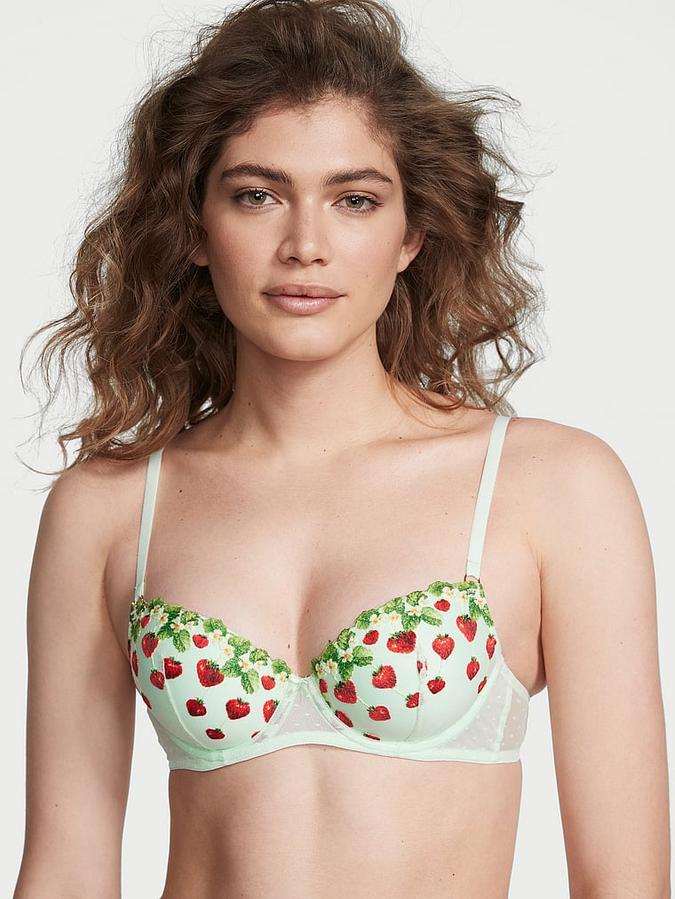 Victoria's Secret Strawberry Embroidery Lightly Lined Demi Bra