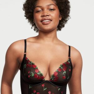 Victoria's Secret  Cherry Embroidery Quarter-Cup Corset Top