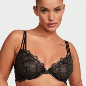 Victoria's Secret Shimmer Heart Embroidery Low-Cut Demi Bra