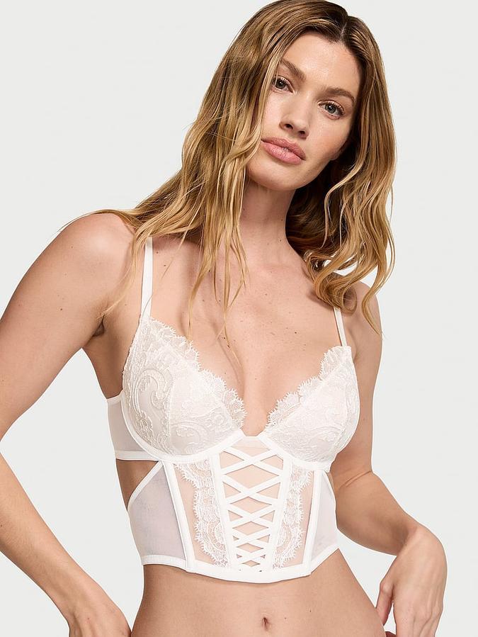 Victoria's Secret Boho Floral Embroidery Low-Cut Demi Corset Top