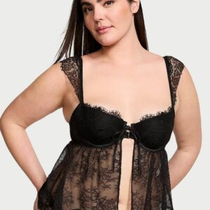 Victoria's Secret Wicked Unlined Lace Cap-Sleeve Tie-Front Corset Top