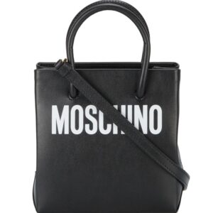Moschino Black logo print leather tote bag