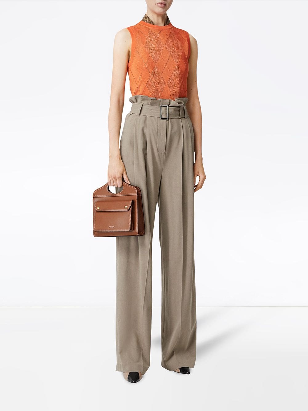 Burberry Mini Topstitch Detail Leather Pocket Bag - Image 2