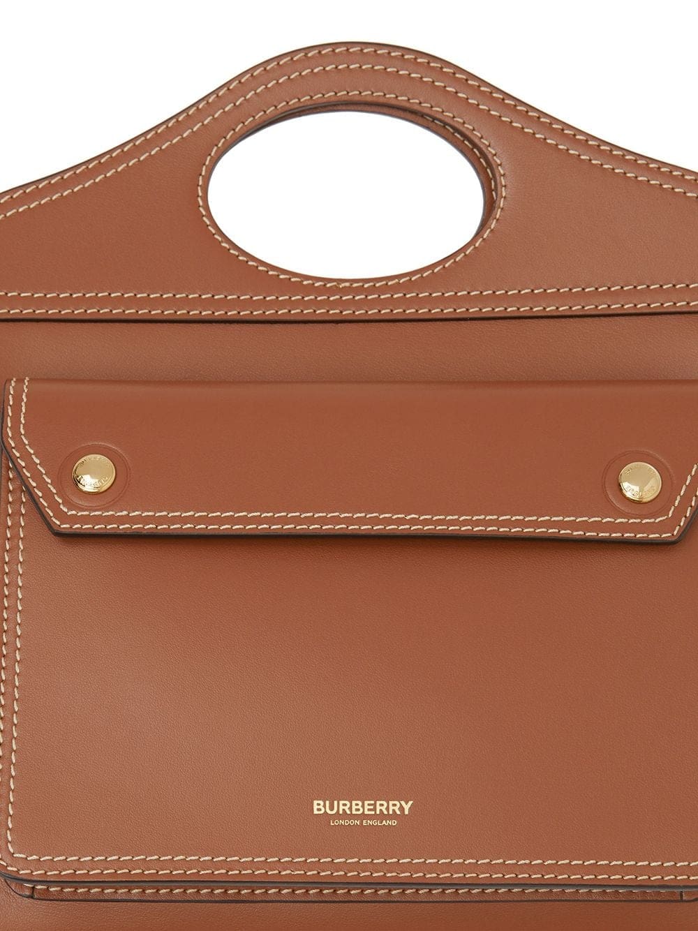 Burberry Mini Topstitch Detail Leather Pocket Bag - Image 4