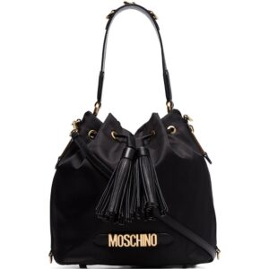 Moschino logo plaque drawstring bucket bag
