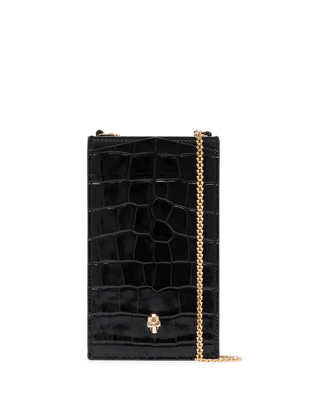 Alexander McQueen skull-plaque crocodile-effect phone pouch 16x9.5cm