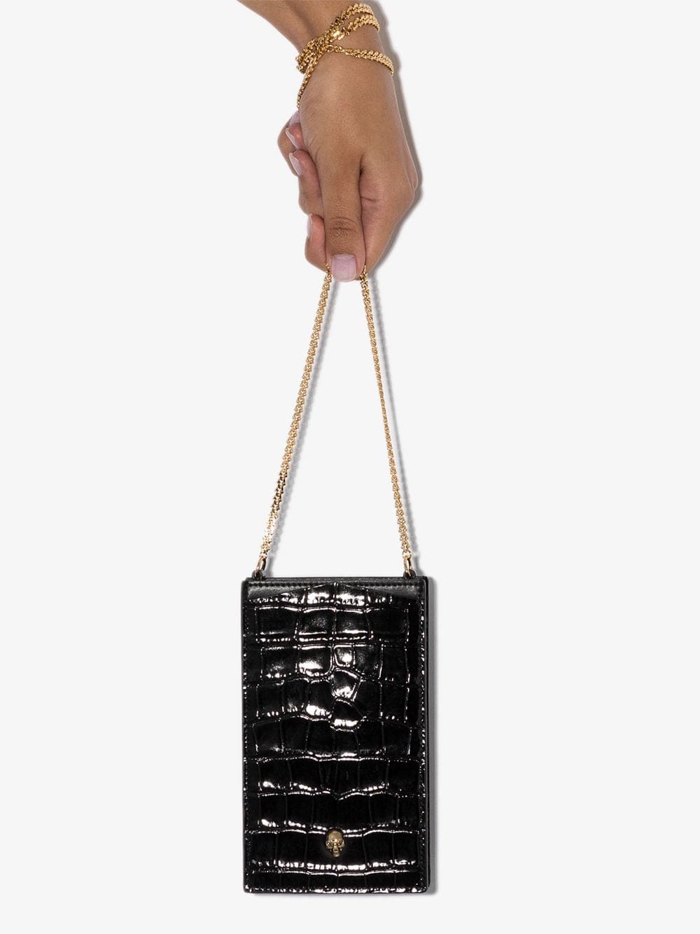 Alexander McQueen skull-plaque crocodile-effect phone pouch 16x9.5cm - Image 4