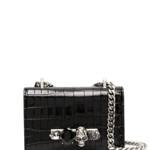 Alexander McQueen mini Jewelled crocodile-embossed satchel