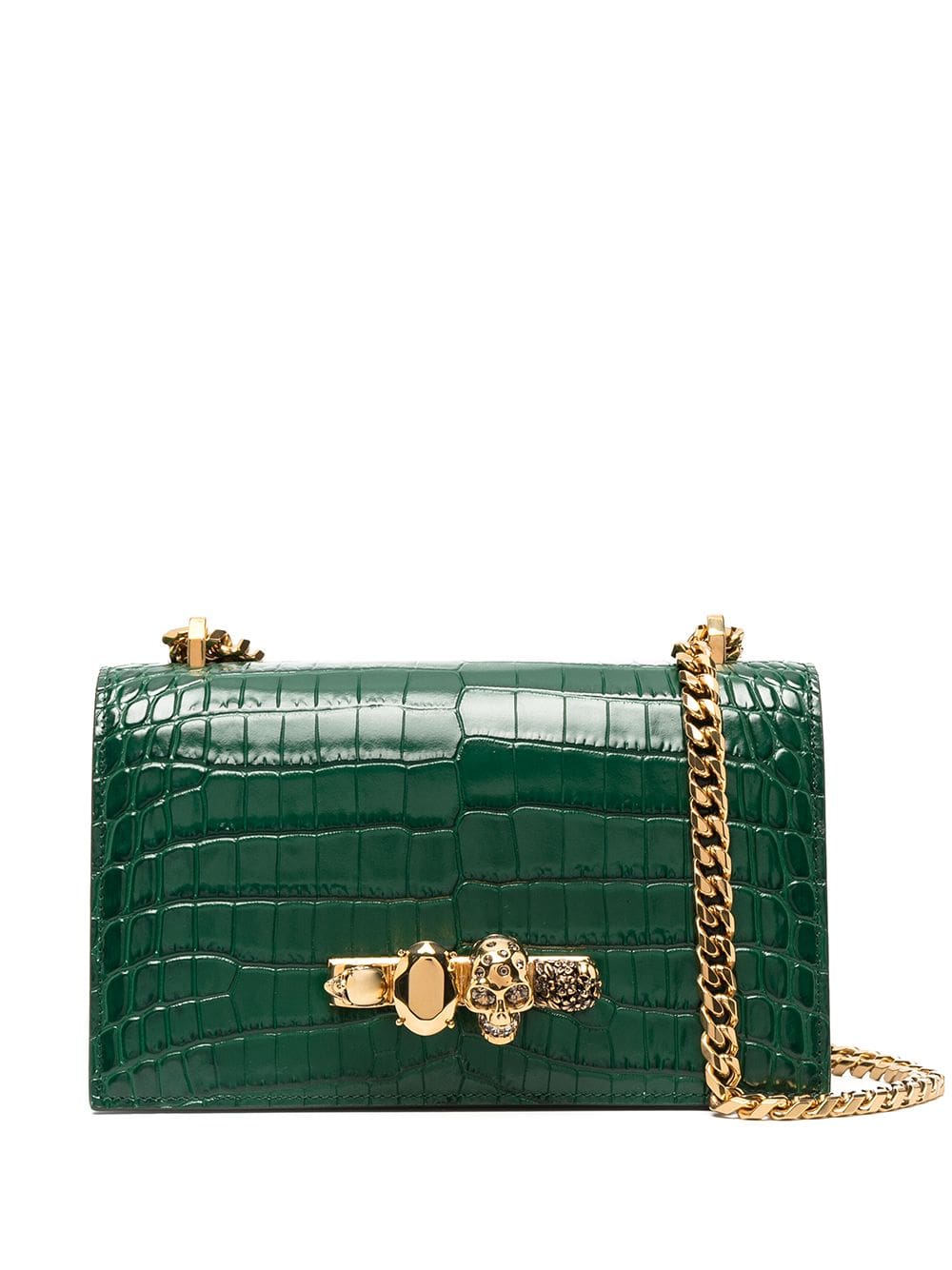 Alexander McQueen Jewelled crocodile-effect satchel