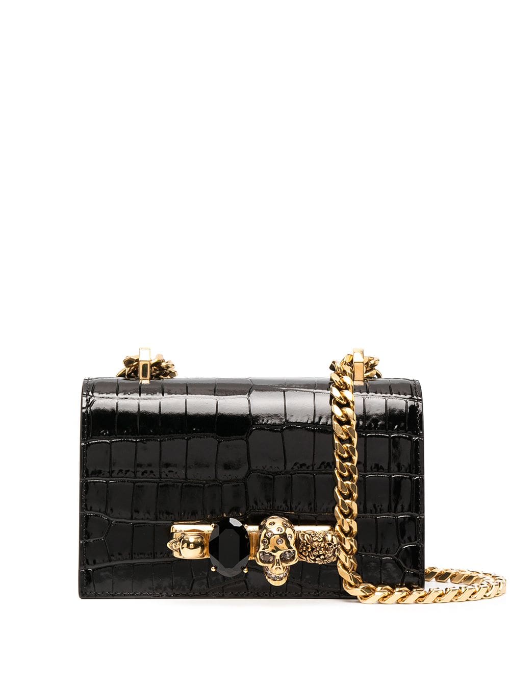Alexander McQueen Jewelled crocodile-effect satchel