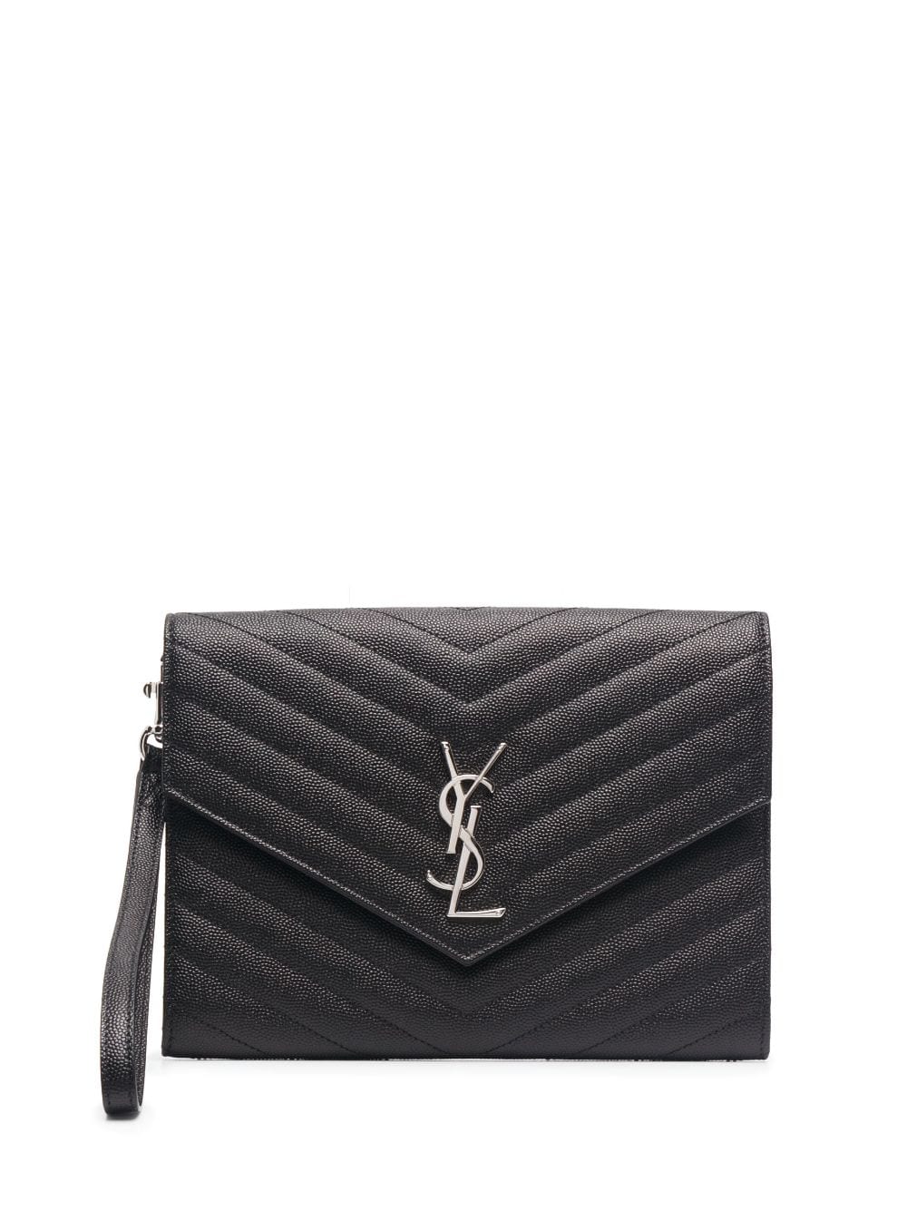 Saint Laurent logo-plaque chevron-quilt clutch bag