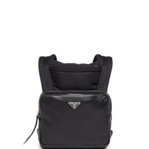 Prada logo-plaque leather backpack