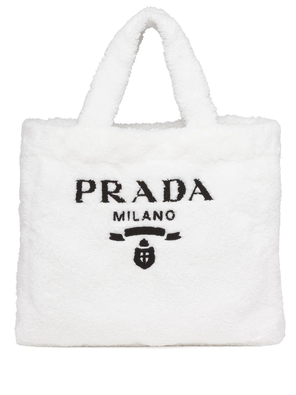 Prada logo-print terry-cloth tote bag