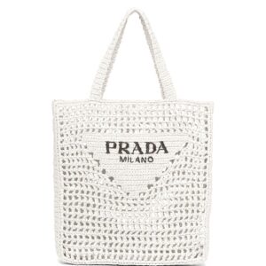 Prada logo-print raffia tote bag