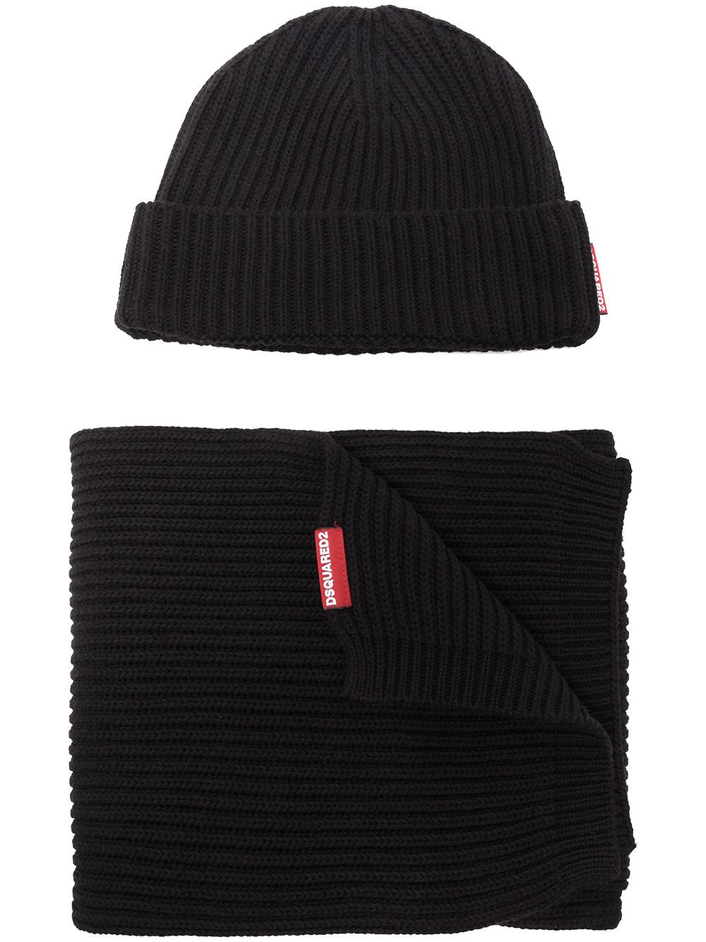 DSQUARED2 knitted beanie hat and scarf set