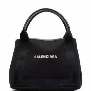 Balenciaga Navy Cabas logo tote bag