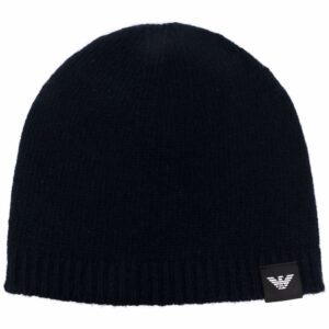 Emporio Armani logo-patch knitted cashmere beanie