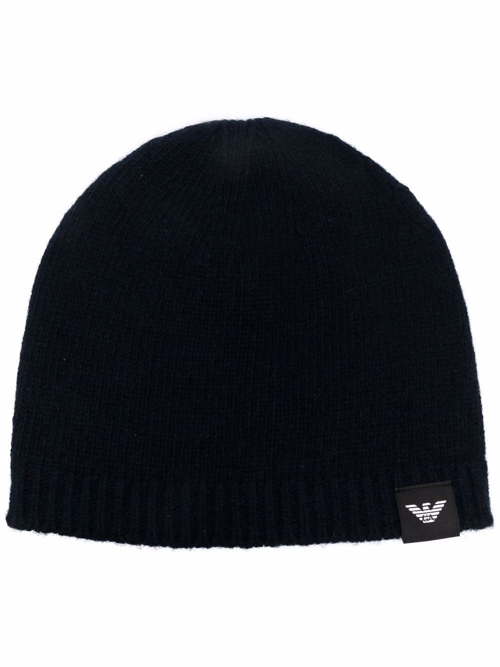 Emporio Armani logo-patch knitted cashmere beanie
