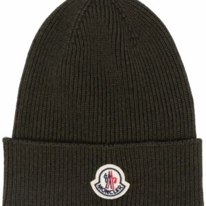 Moncler logo plaque beanie hat