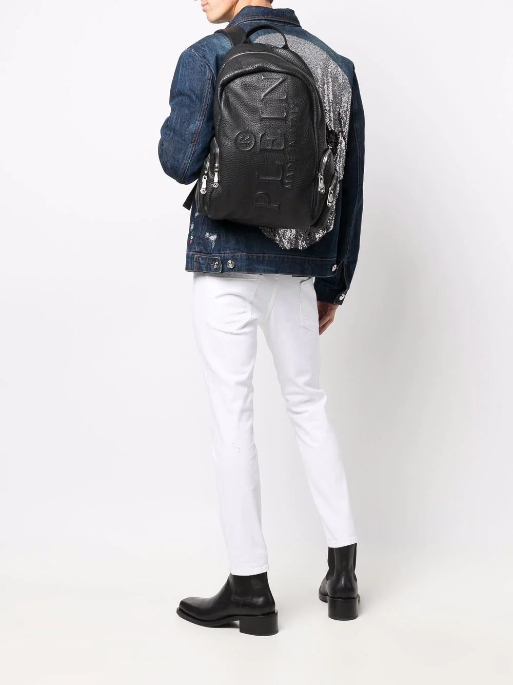 Phillip plein embossed-logo leather backpack - Image 2