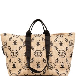 Philipp Plein monogram-motif wicker tote bag