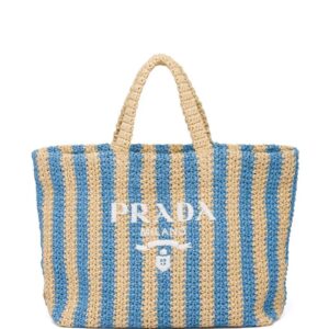 Prada logo-embroidered straw tote bag
