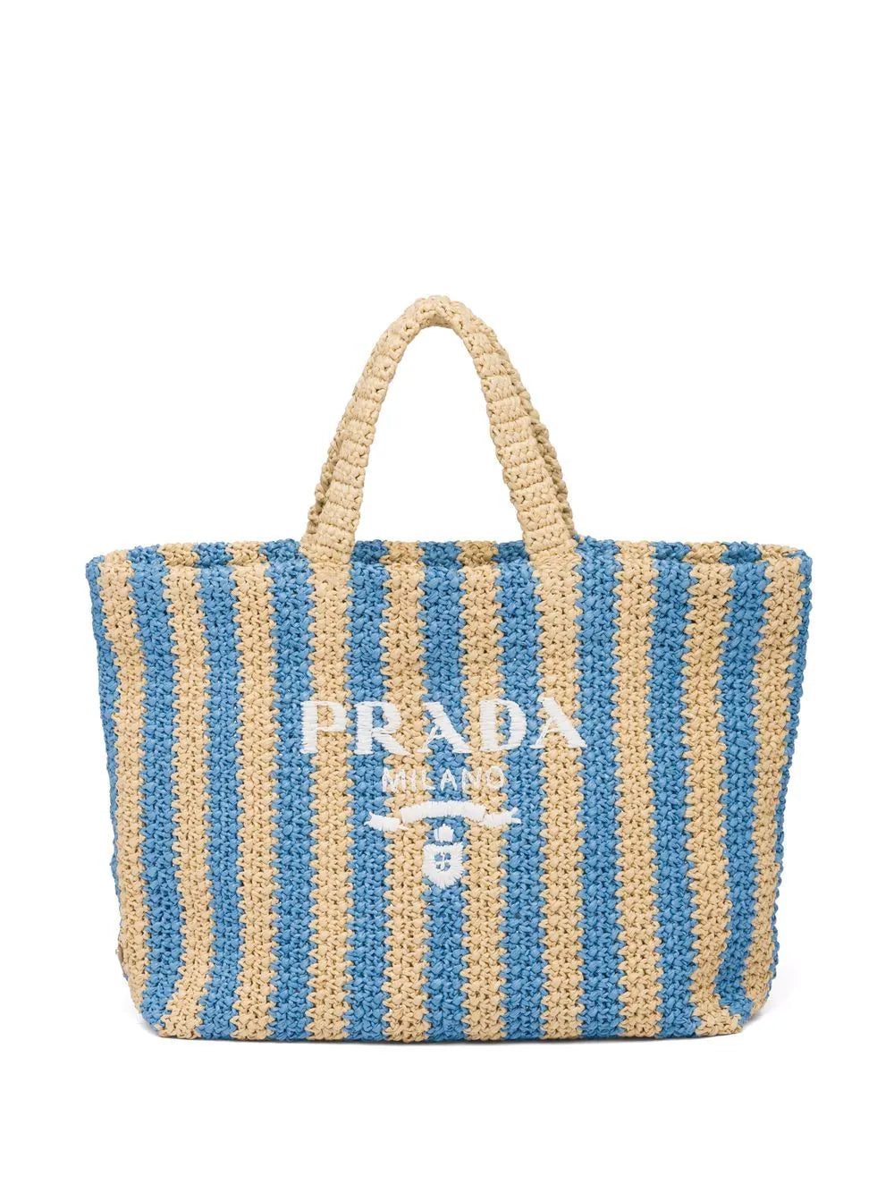 Prada logo-embroidered straw tote bag