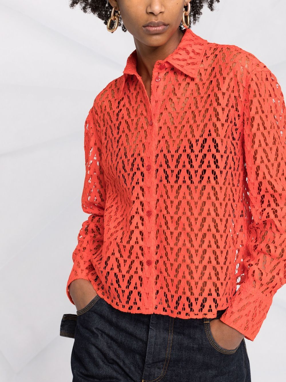 Valentino Garavani logo-woven lace shirt - Image 3
