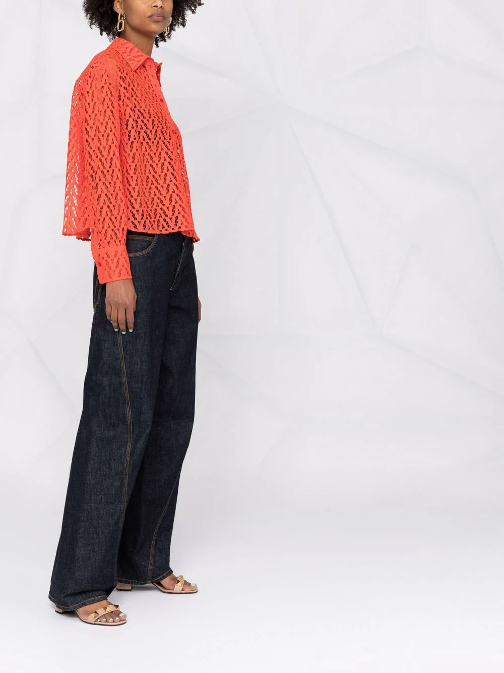 Valentino Garavani logo-woven lace shirt - Image 4