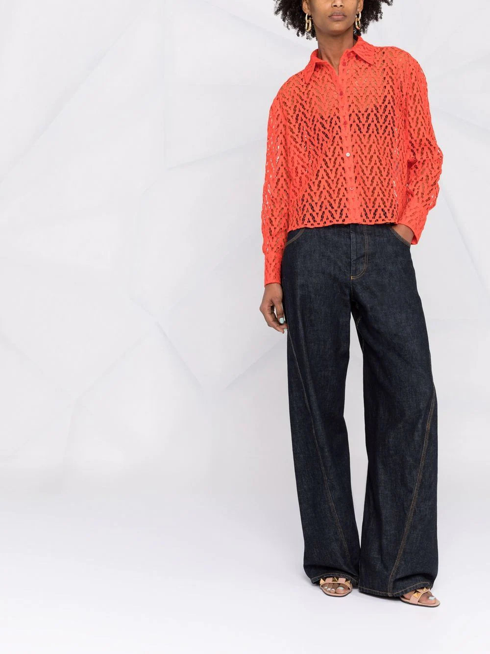 Valentino Garavani logo-woven lace shirt - Image 2