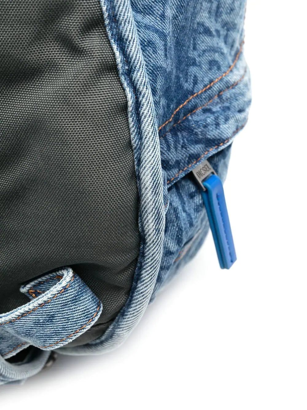 Diesel faded-effect logo-print denim backpack - Image 4