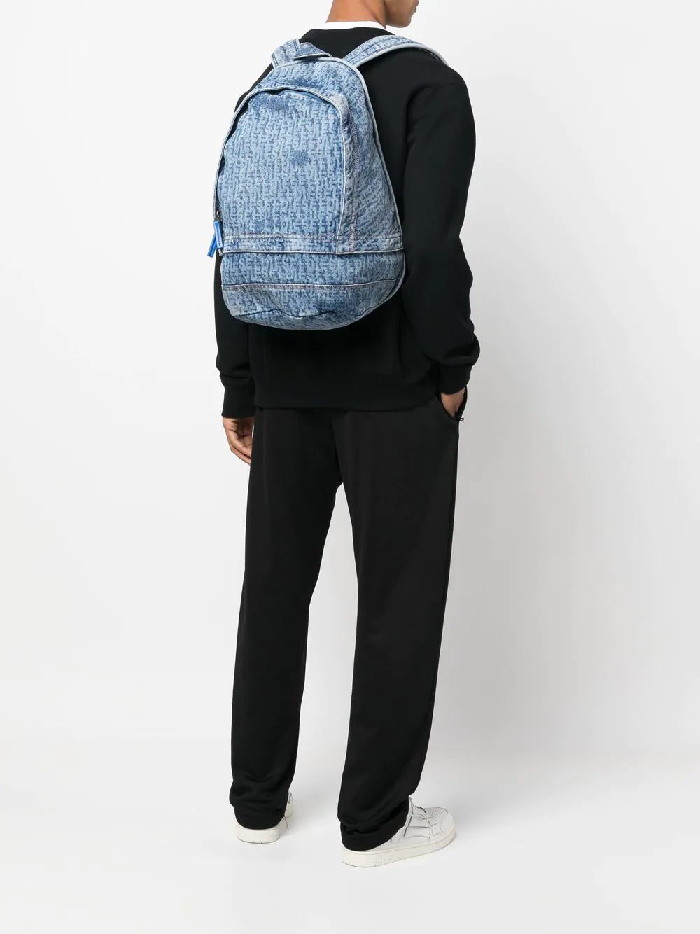 Diesel faded-effect logo-print denim backpack - Image 2