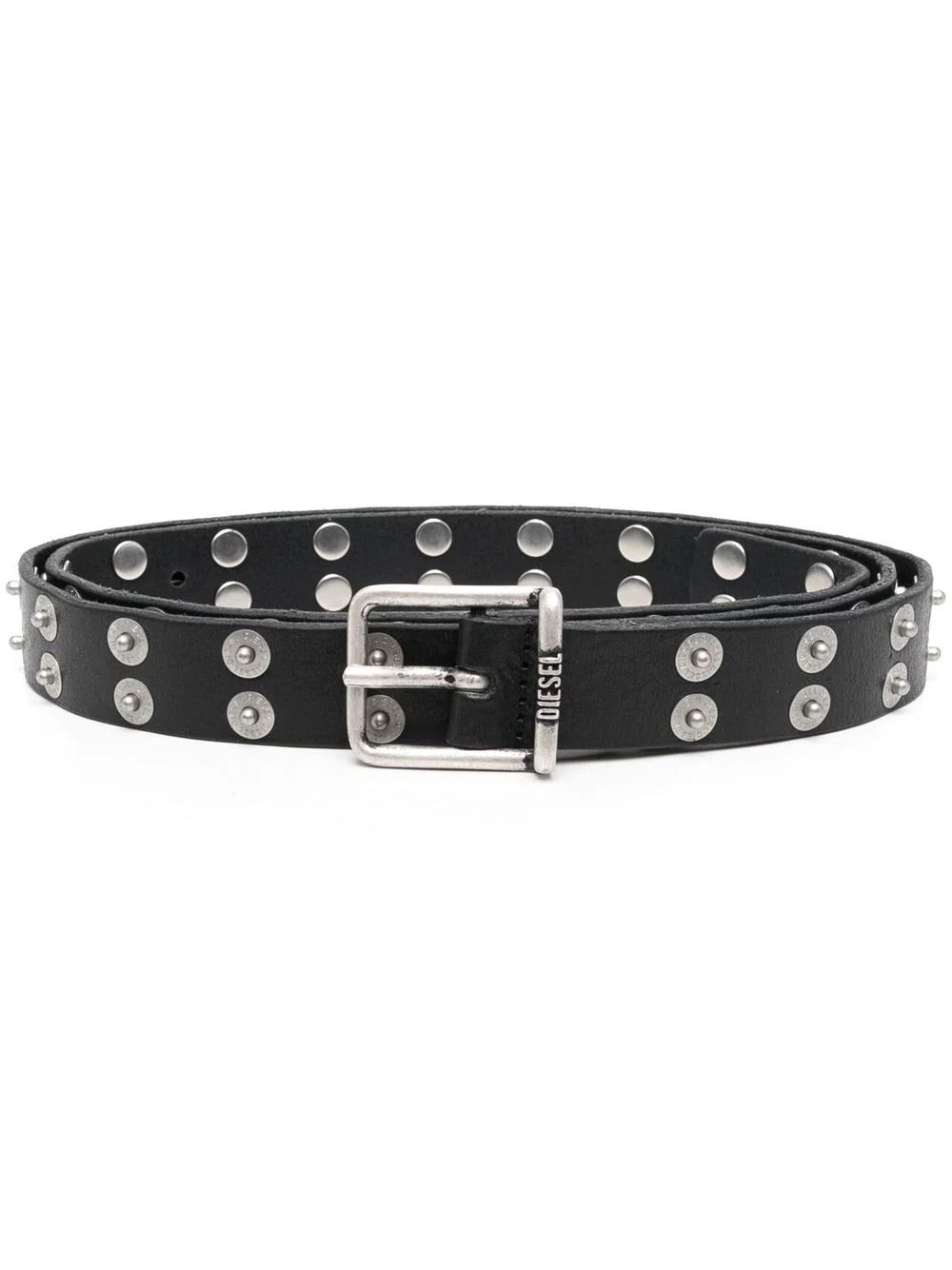 Diesel logo-studded leather buckle belt