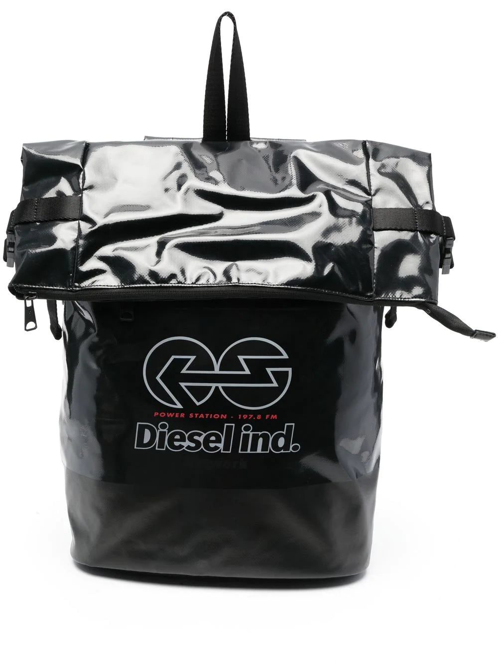 Diesel logo-print detail foldover backpack
