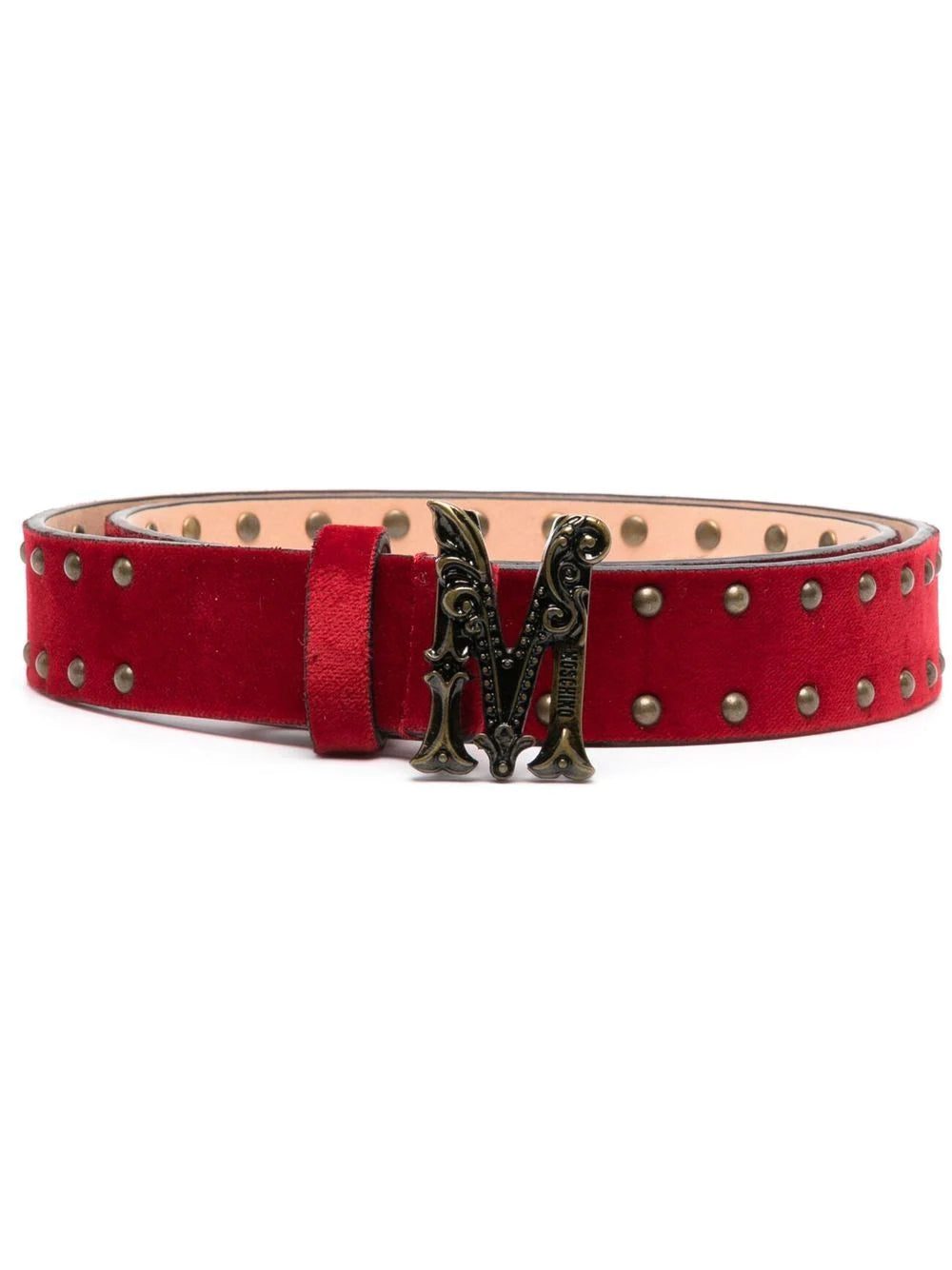 Moschino logo-buckle studded belt