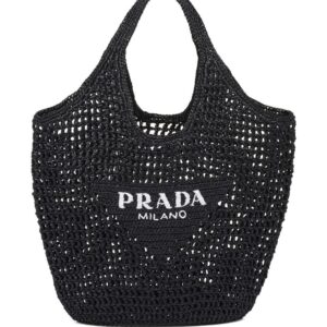 Prada interwoven logo tote bag