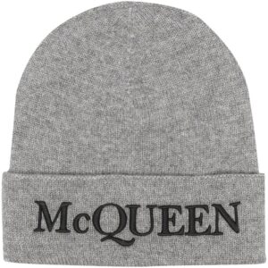 Alexander McQueen embroidered-logo ribbed beanie