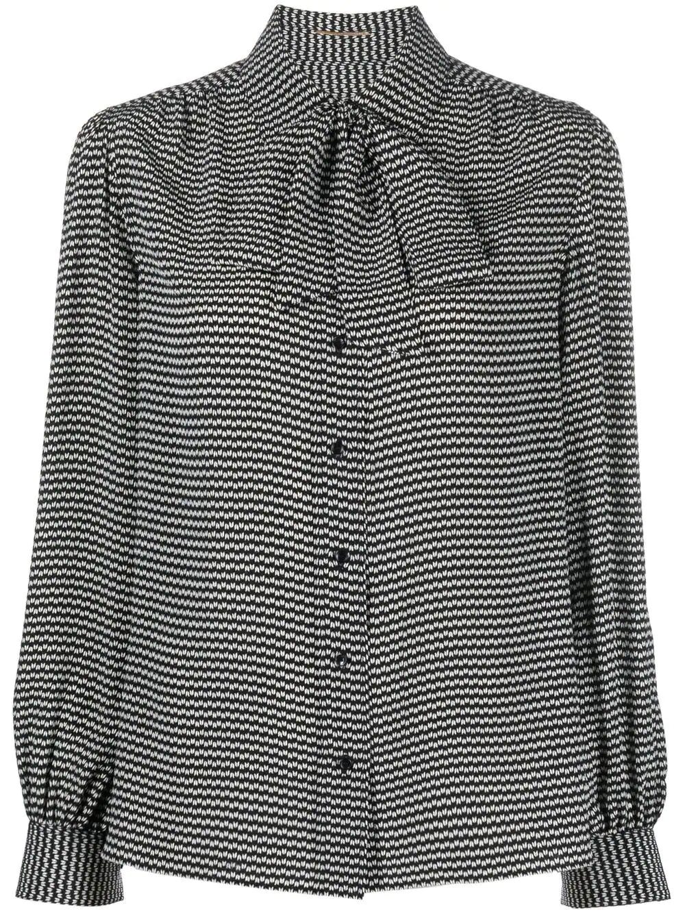 Saint Laurent geometric-print pussy-bow shirt