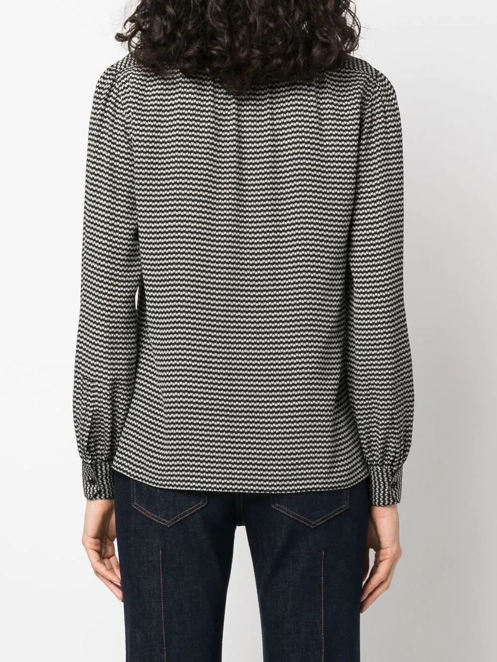 Saint Laurent geometric-print pussy-bow shirt - Image 4