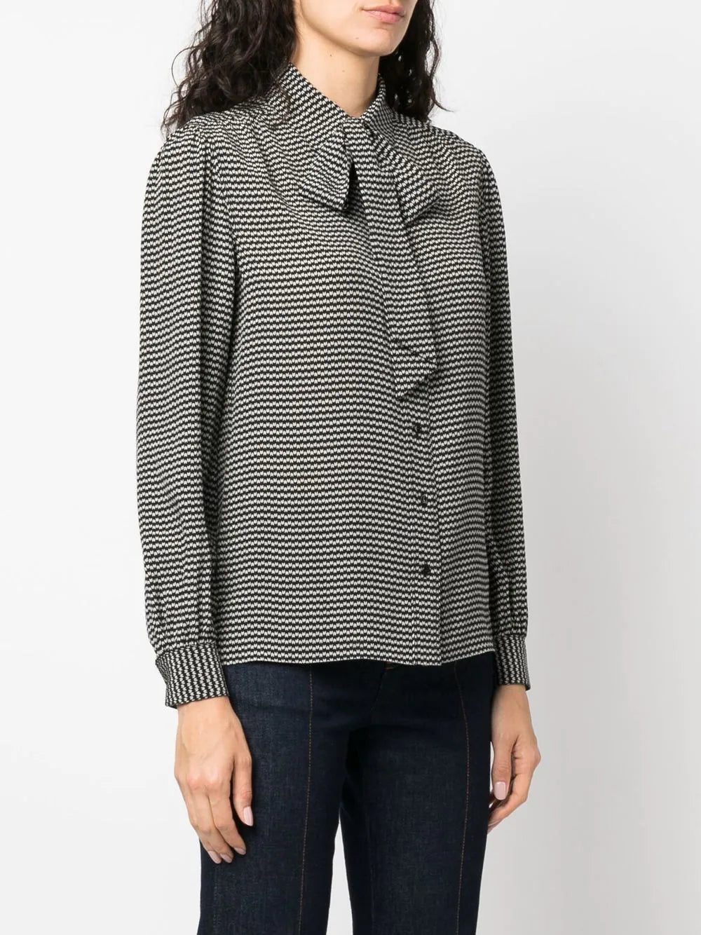 Saint Laurent geometric-print pussy-bow shirt - Image 3