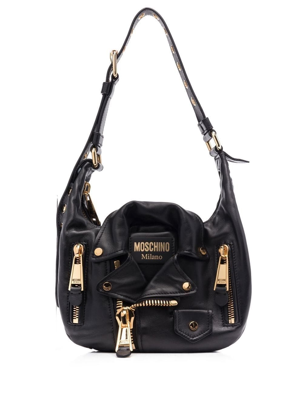 Moschino logo-plaque leather shoulder bag