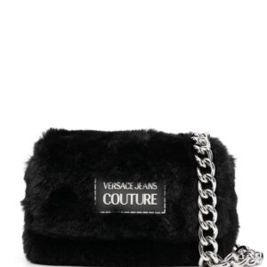 Versace logo plaque faux fur shoulder bag