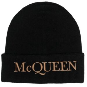 Alexander McQueen embroidered-logo ribbed beanie