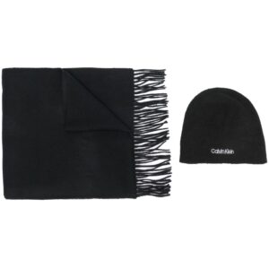 Calvin Klein logo-embroidered beanie and scarf set