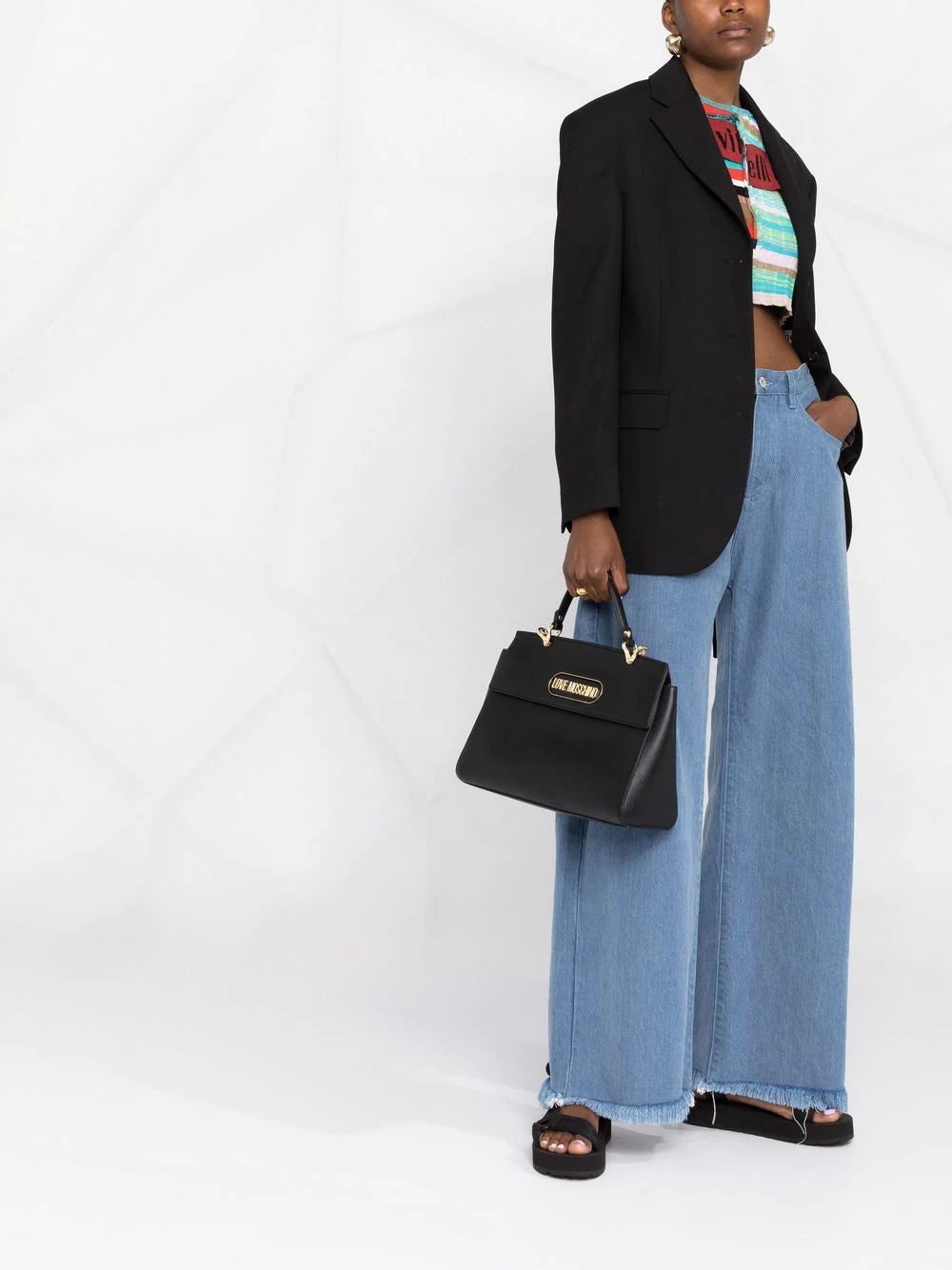 Moschino logo-plaque grained tote bag - Image 2