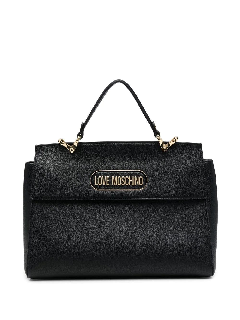 Moschino logo-plaque grained tote bag