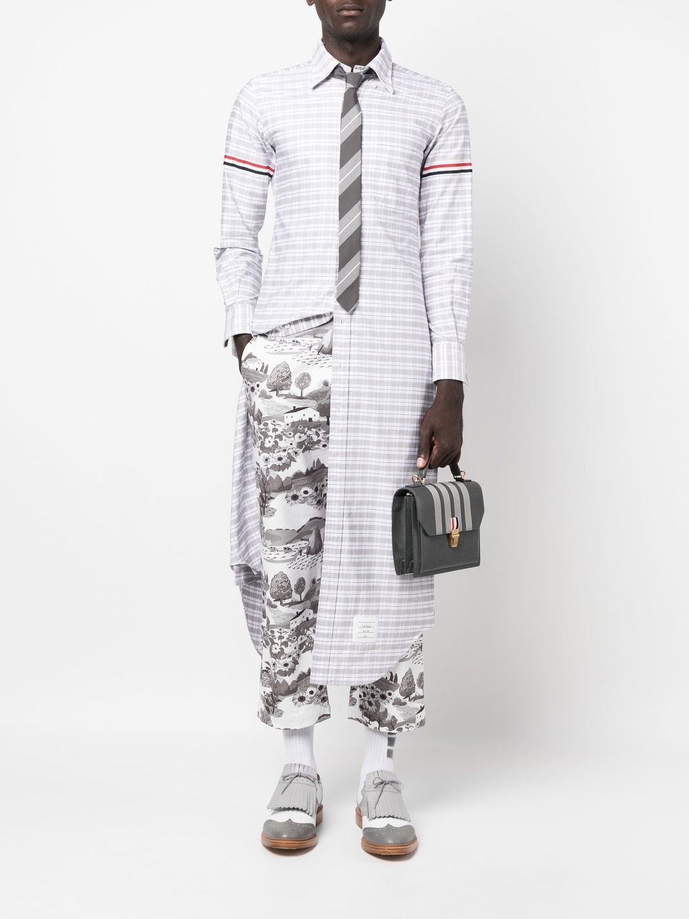 Thom Browne appliqué-stripe leather satchel - Image 2