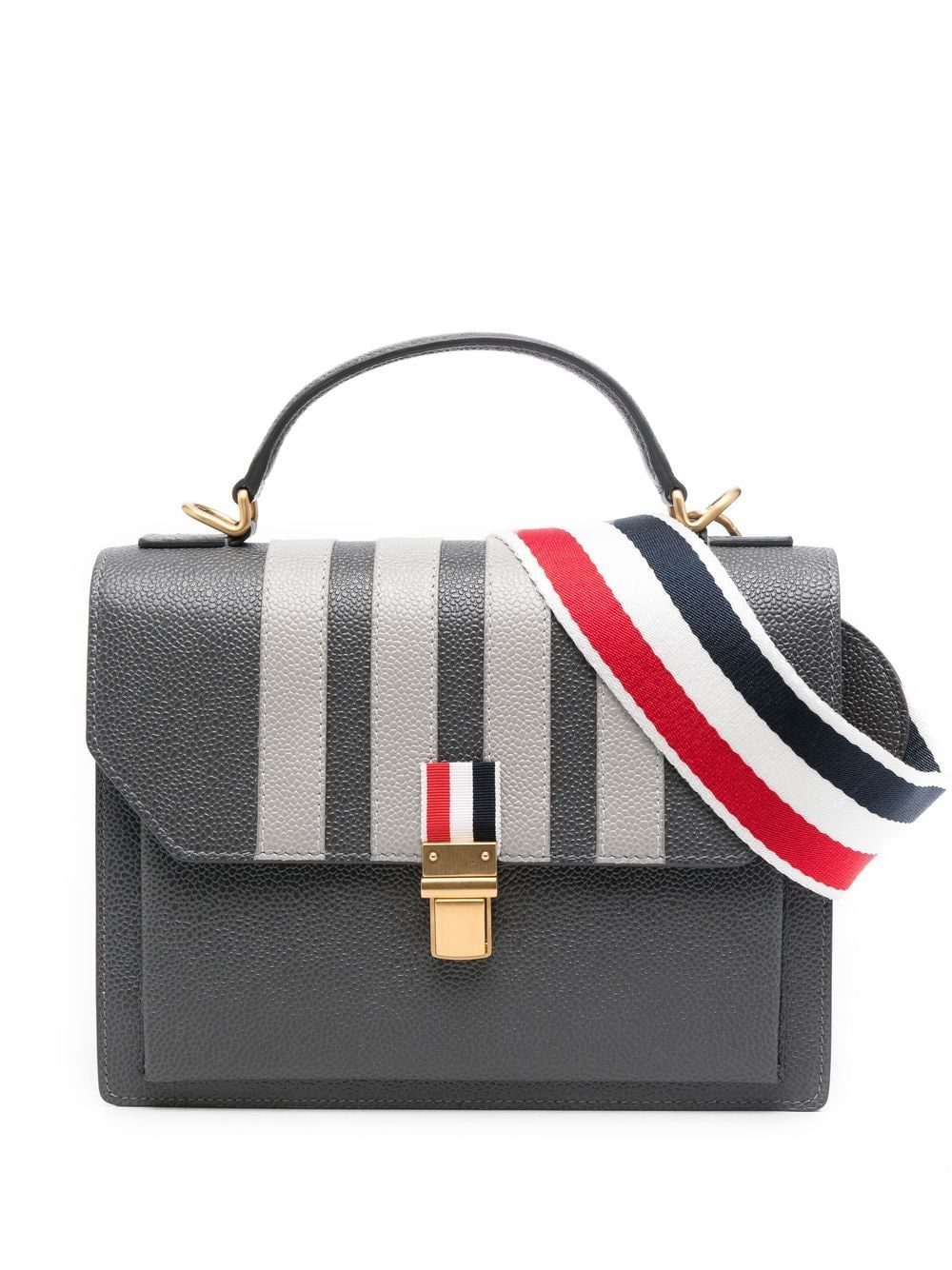 Thom Browne appliqué-stripe leather satchel