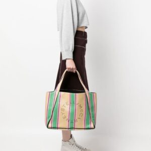 Stella McCartney stripe-print raffia tote bag
